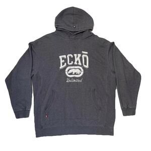 Y2K Ecko Unltd Hoodie XL Gray Rhino Logo Pullover Skater Streetwear‎ Hip Hop Vtg